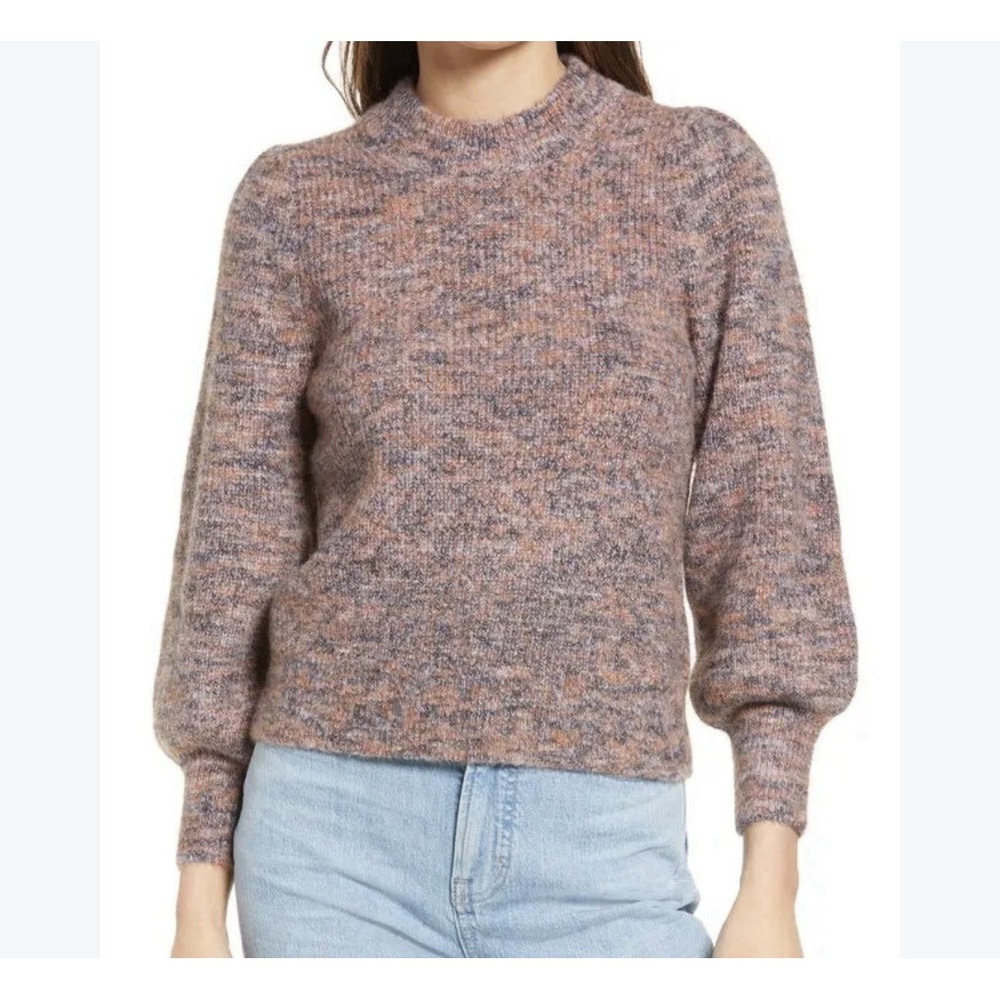 New Madewell Space Dyed Eaton Sweater Top Women's Medium Puff Sleeve Wool Blend